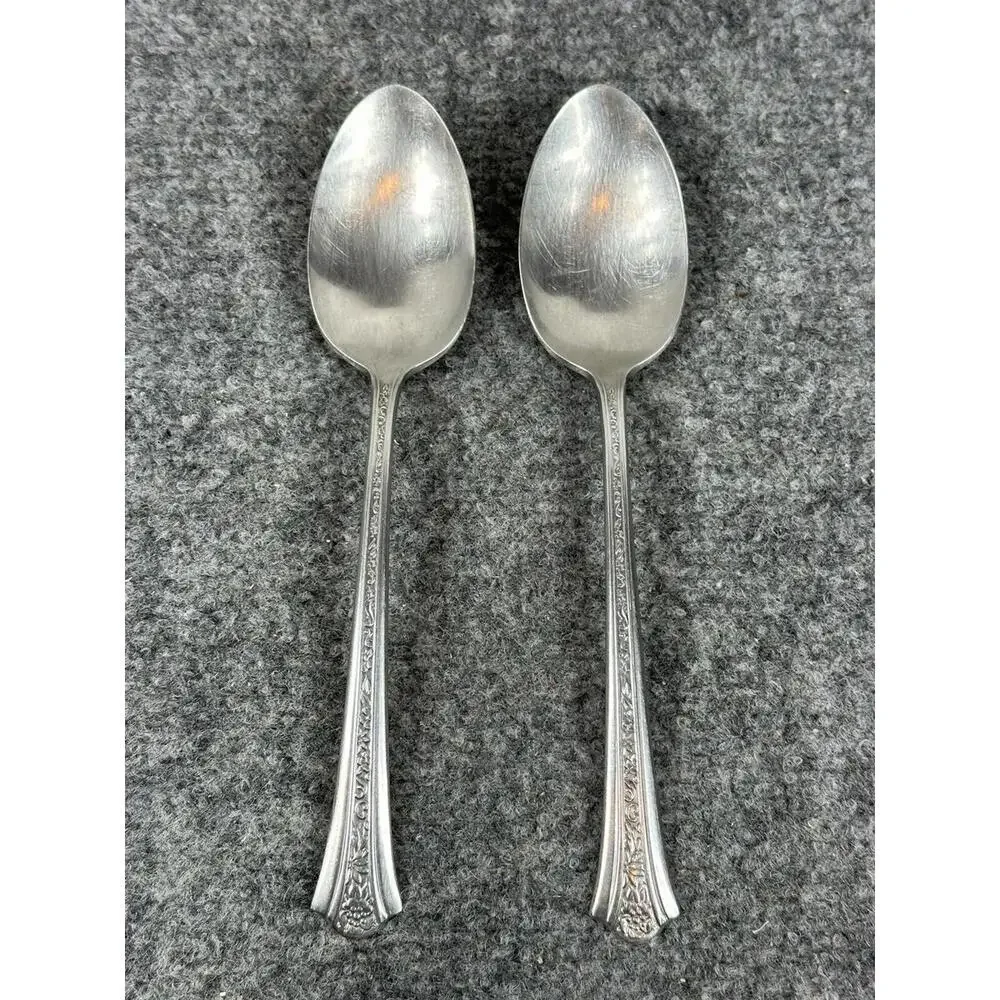 2 Vintage Silco Stainless USA 18-8 Serving‎ Spoon Rose Pattern